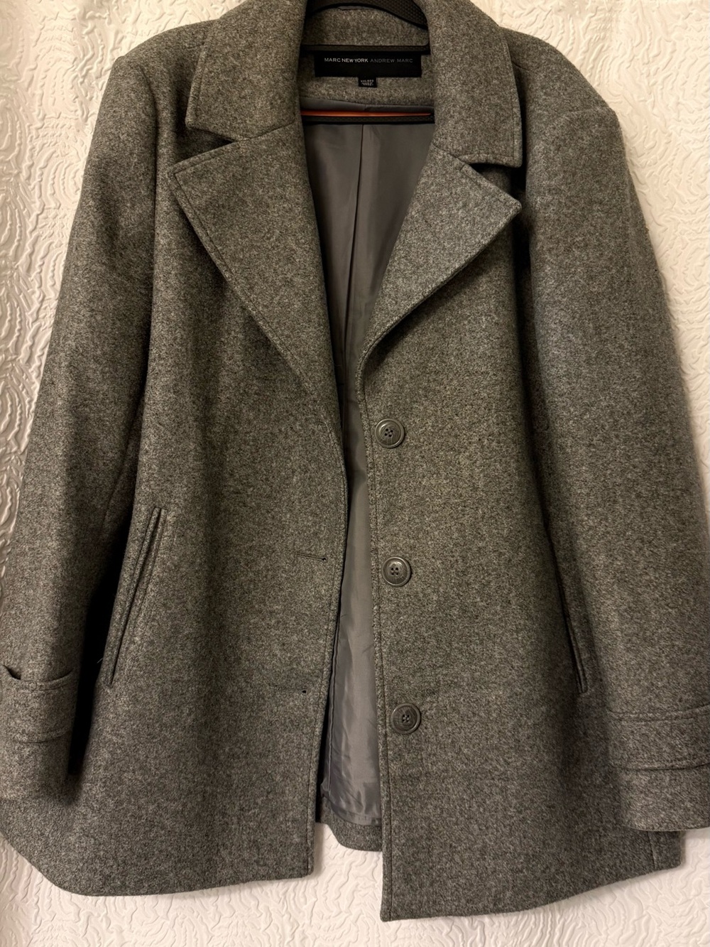 Charcoal Gray Women's Wool Peacoat - Classic Notch Collar - Picture 3 of 7